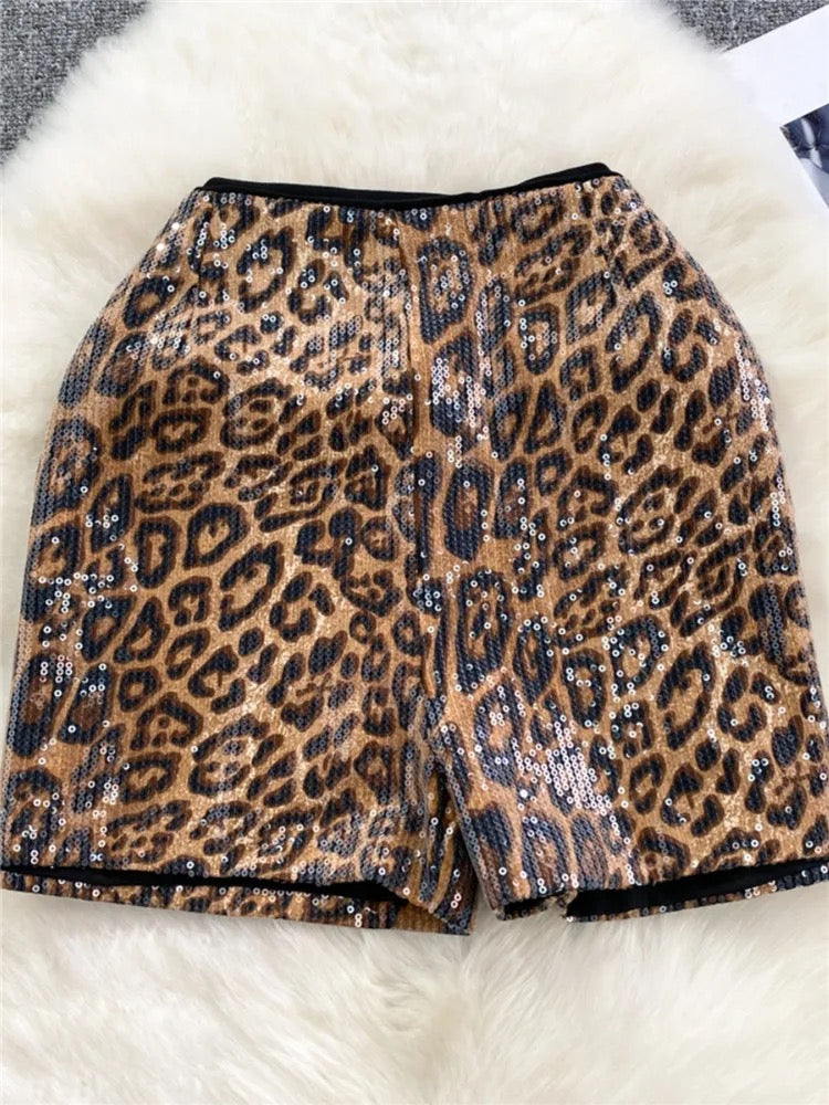 Leopard Sequin Shorts